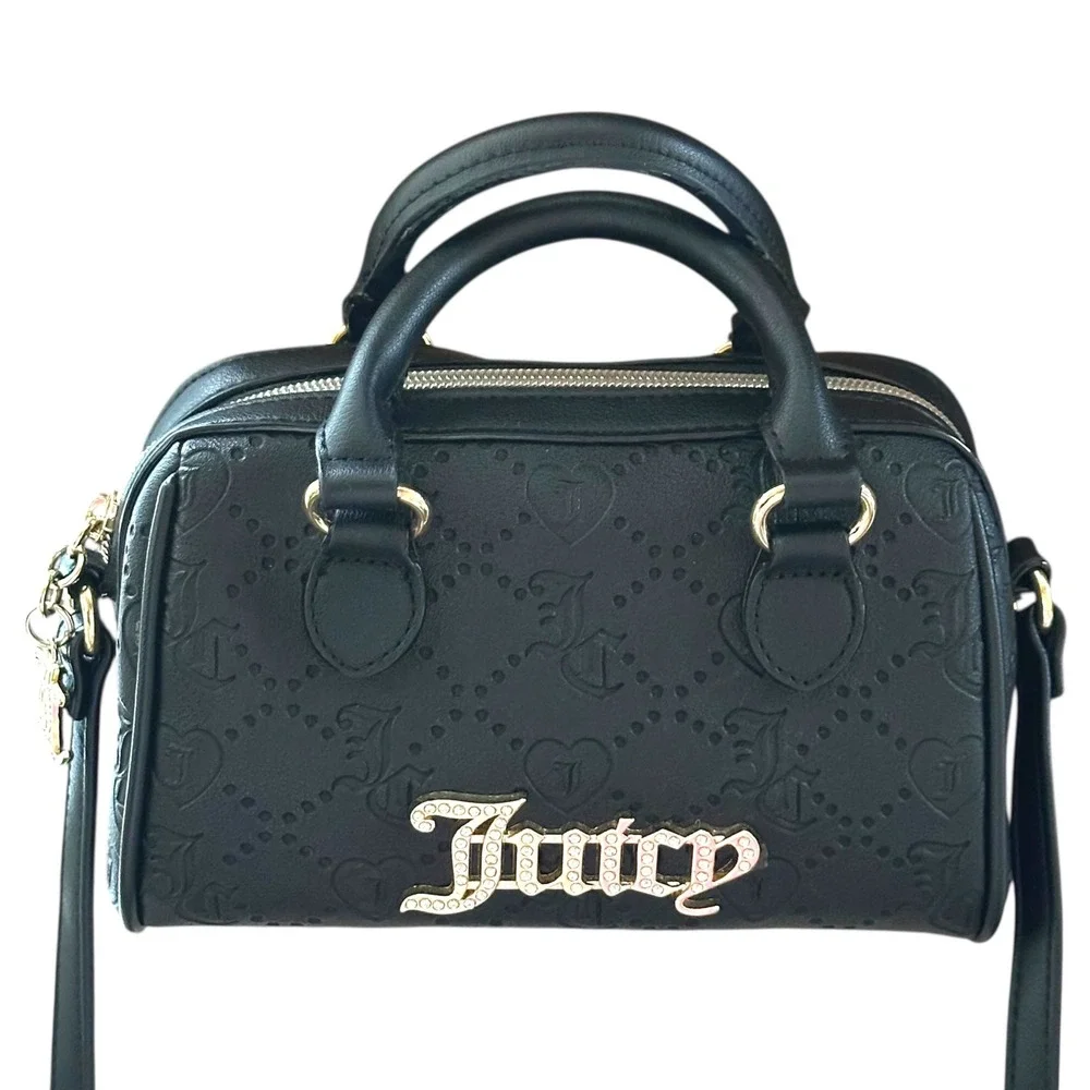 Juicy Couture Satchel Women OS Black Rhinestone Logo Monogram Y2K Crossbody Bag